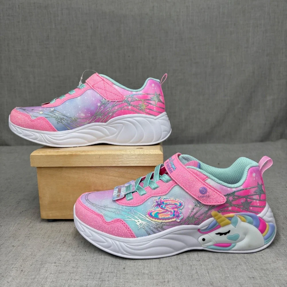 Skechers Kids S-Lights Shoes Unicorn Dreams Pink White Light Up Sneakers Size 2. - Picture 3 of 11